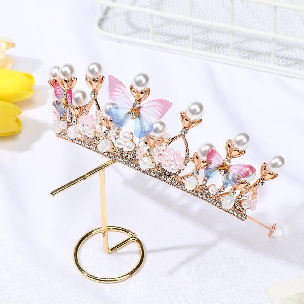 Elegant Gold Princess Tiara for Kids, Butterfly Crown for Girls - Picture 6 of 7